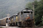 CSX 6770 leads autoracks west passing by Potomac St's grade crossing